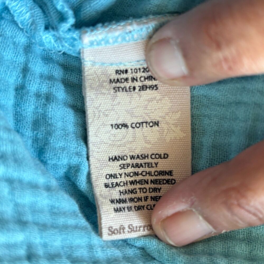 Soft Surroundings Escambia Gauze Blouse Top Blue Teal Button Up Size L - Picture 13 of 14